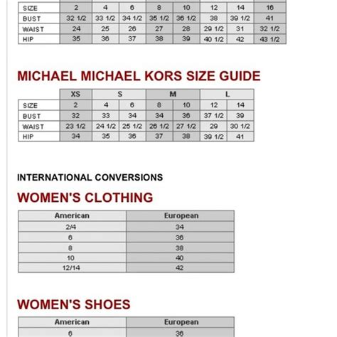 Michael Kors Shoe Size Charts .